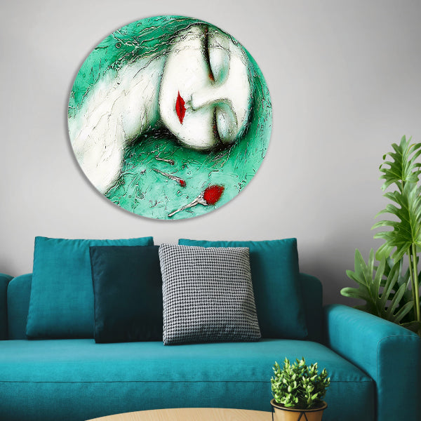 Dromerig surrealistisch vrouwelijk portret met bloemen forex muurcirkel