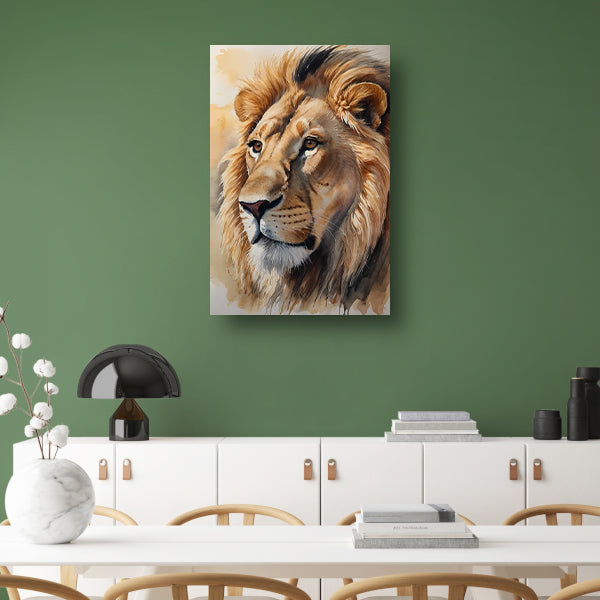 Majestueuze Waterverf Leeuw met Gouden Gloed canvas met baklijst