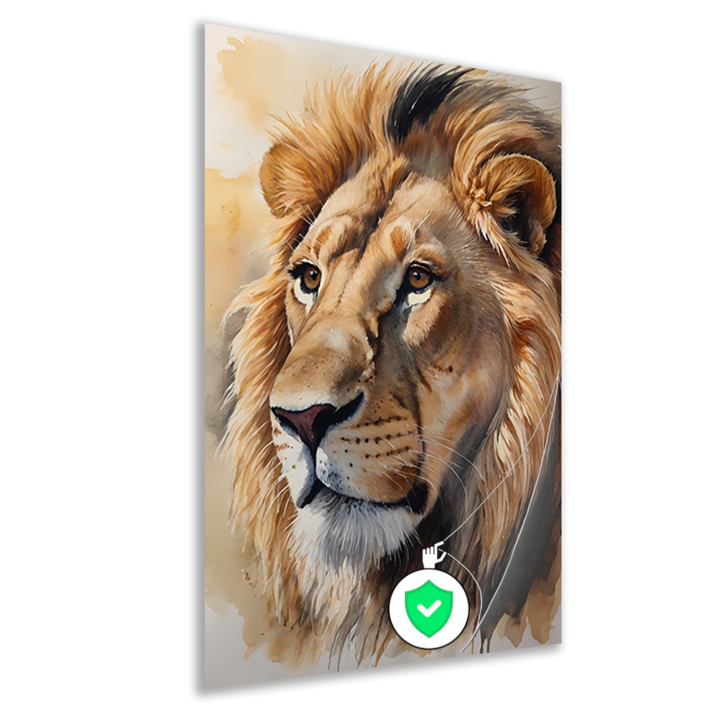 Majestueuze Waterverf Leeuw met Gouden Gloed poster