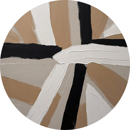 Abstracte Harmonie in Beige, Zwart en Wit aluminium muurcirkel