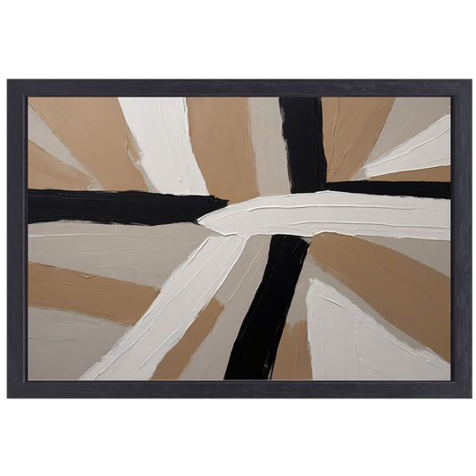Abstracte Harmonie in Beige, Zwart en Wit canvas met baklijst