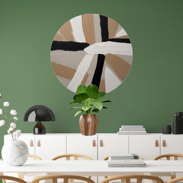 Abstracte Harmonie in Beige, Zwart en Wit forex muurcirkel