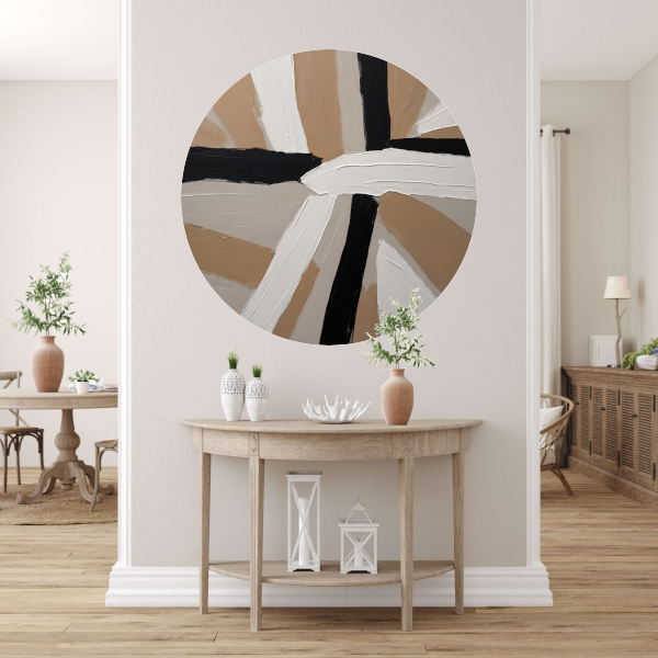 Abstracte Harmonie in Beige, Zwart en Wit forex muurcirkel