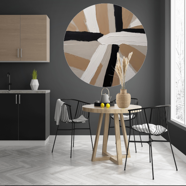 Abstracte Harmonie in Beige, Zwart en Wit forex muurcirkel