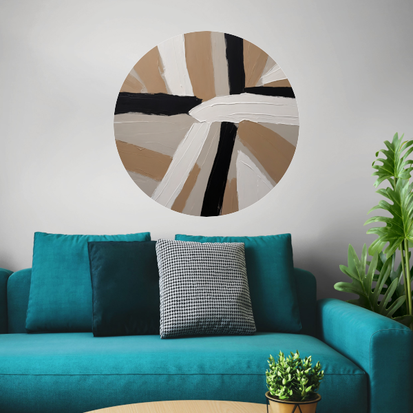 Abstracte Harmonie in Beige, Zwart en Wit forex muurcirkel