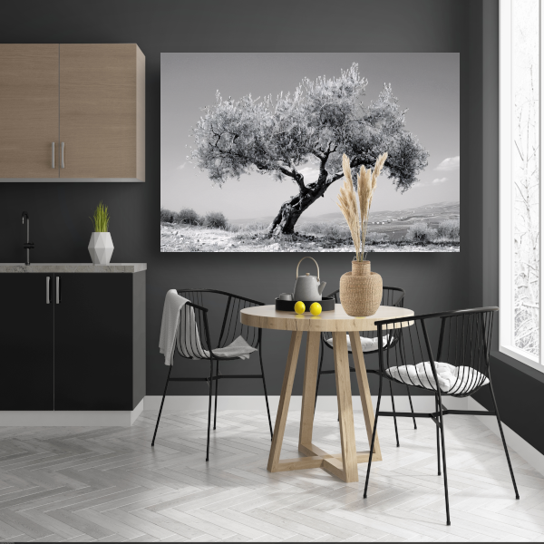 Zwart-wit olijfboom landschap poster