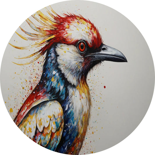 Kleurrijke Abstracte Vogel in Beweging aluminium muurcirkel