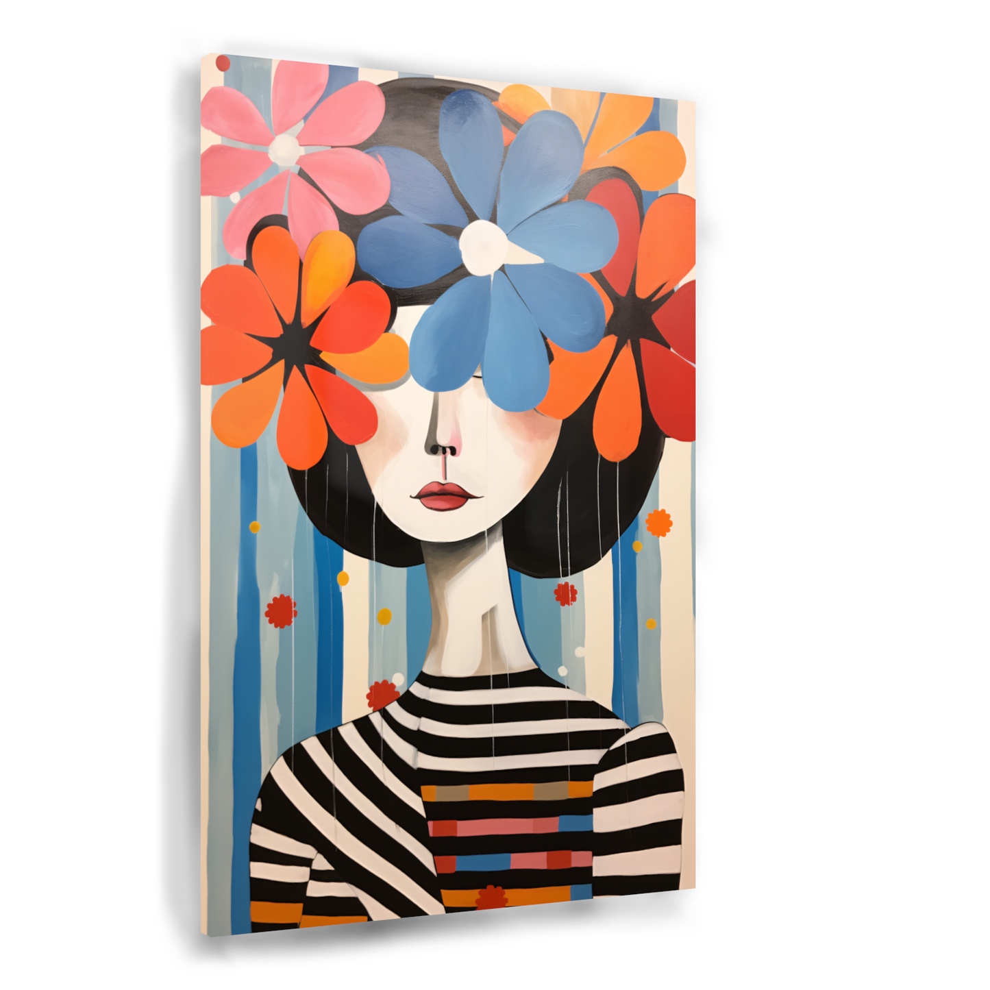 Gekleurde Bloemen op Zwart-wit Strepen Acrylglas
