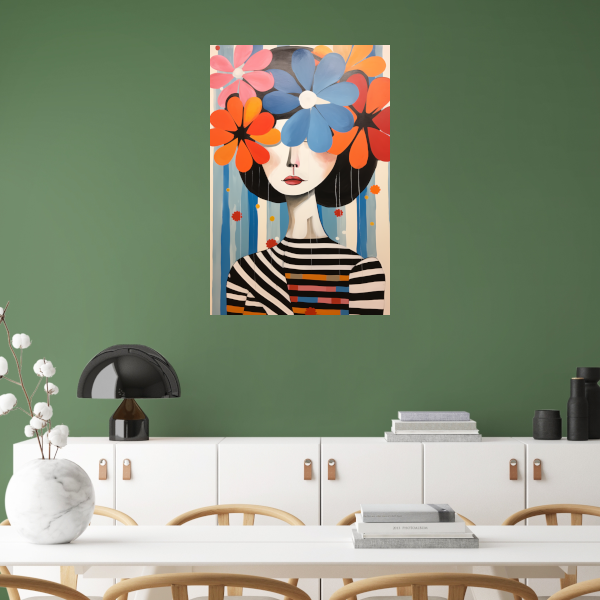 Gekleurde Bloemen op Zwart-wit Strepen Acrylglas