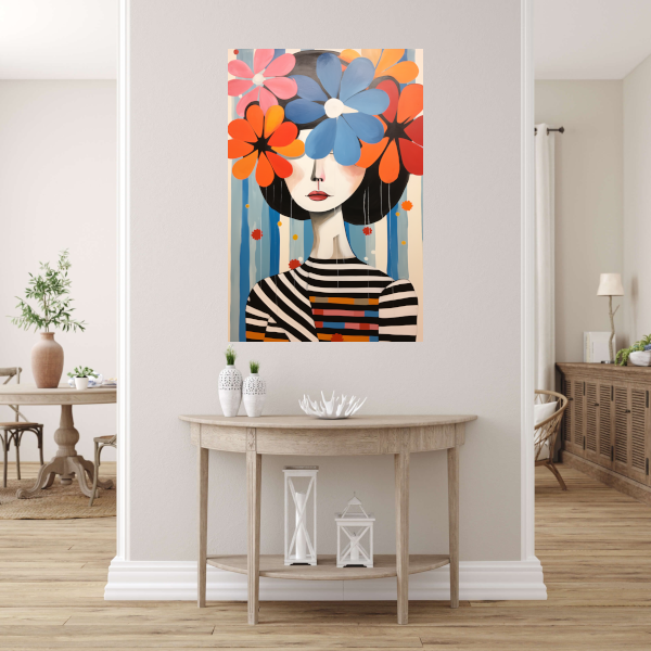 Gekleurde Bloemen op Zwart-wit Strepen Acrylglas