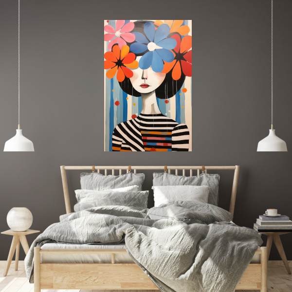 Gekleurde Bloemen op Zwart-wit Strepen Acrylglas