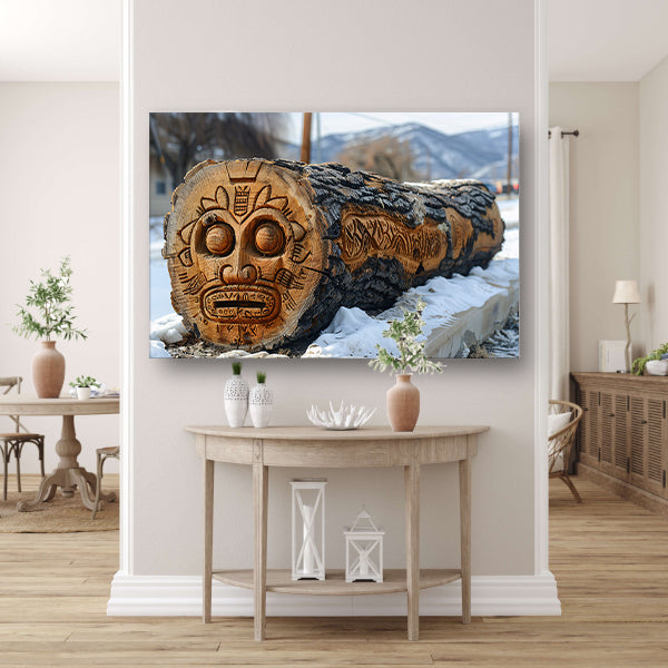 Houten boomstam met gezicht canvas