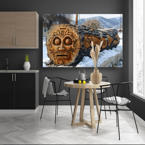 Houten boomstam met gezicht canvas