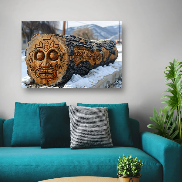 Houten boomstam met gezicht canvas