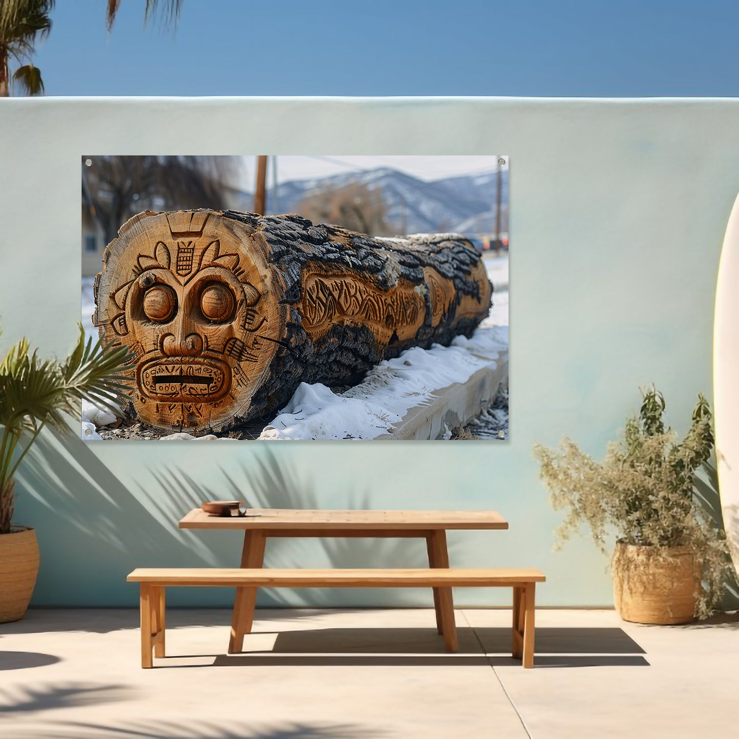 Houten boomstam met gezicht tuinposter