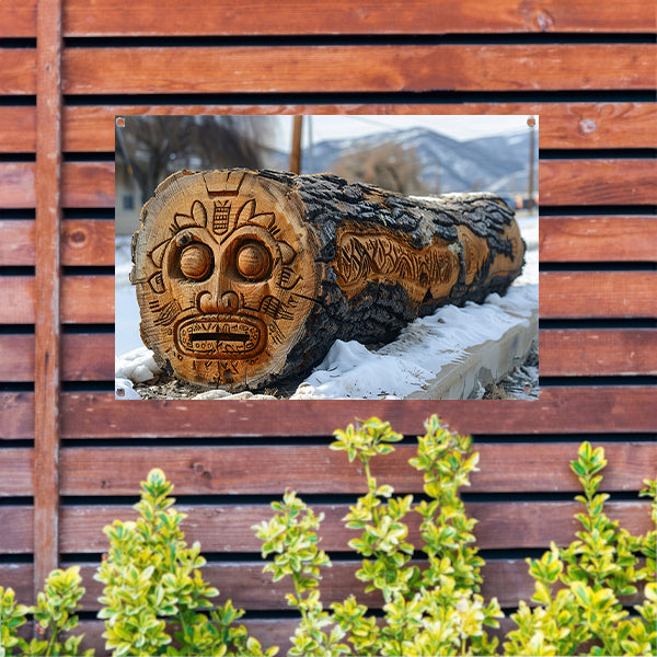 Houten boomstam met gezicht tuinposter