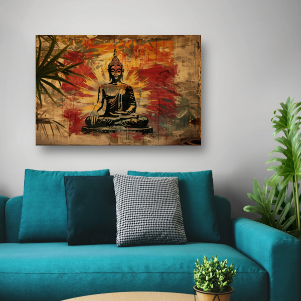 Moderne Boeddha in Levendige Street Art canvas