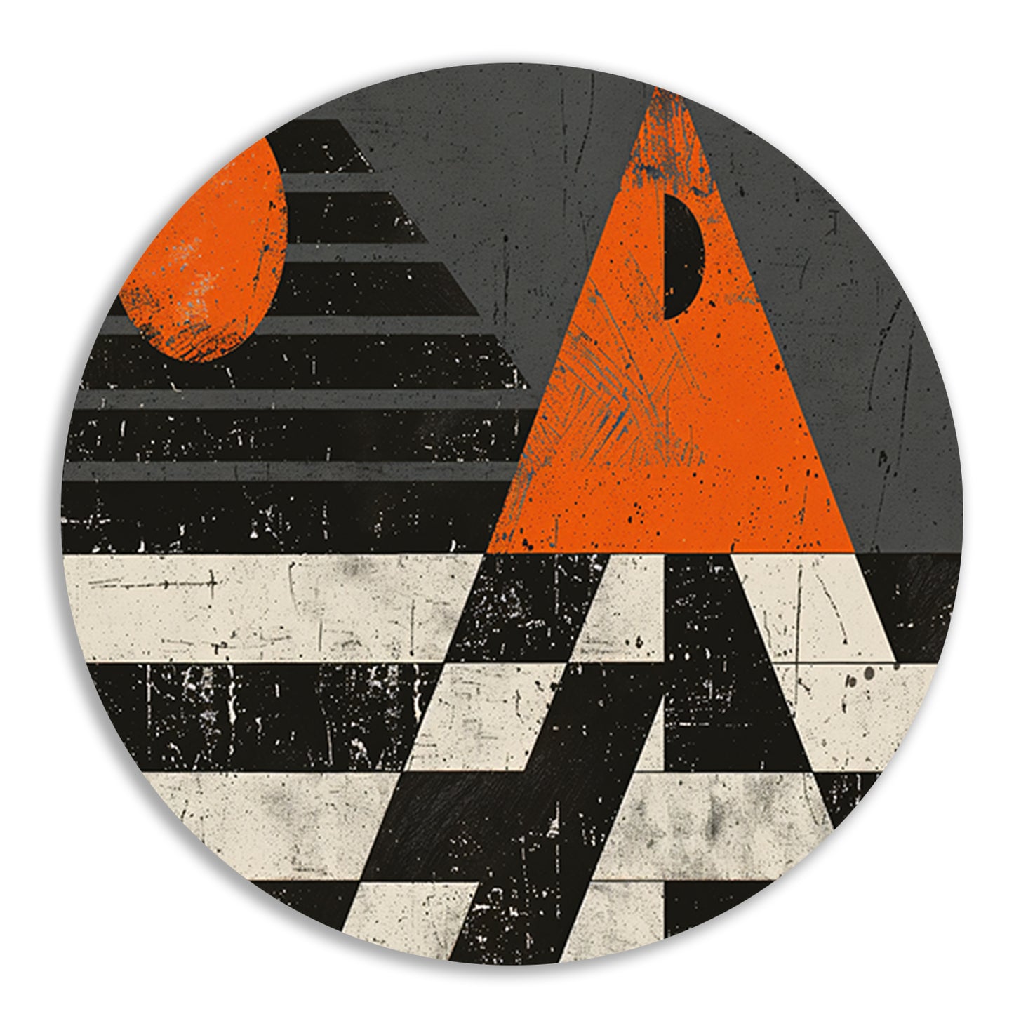 Minimalistisch geometrisch ontwerp met oranje accenten aluminium muurcirkel
