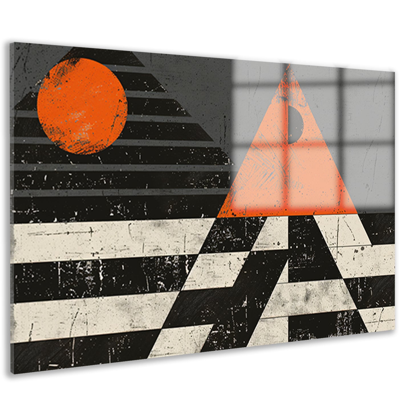 Minimalistisch geometrisch ontwerp met oranje accenten acrylglas