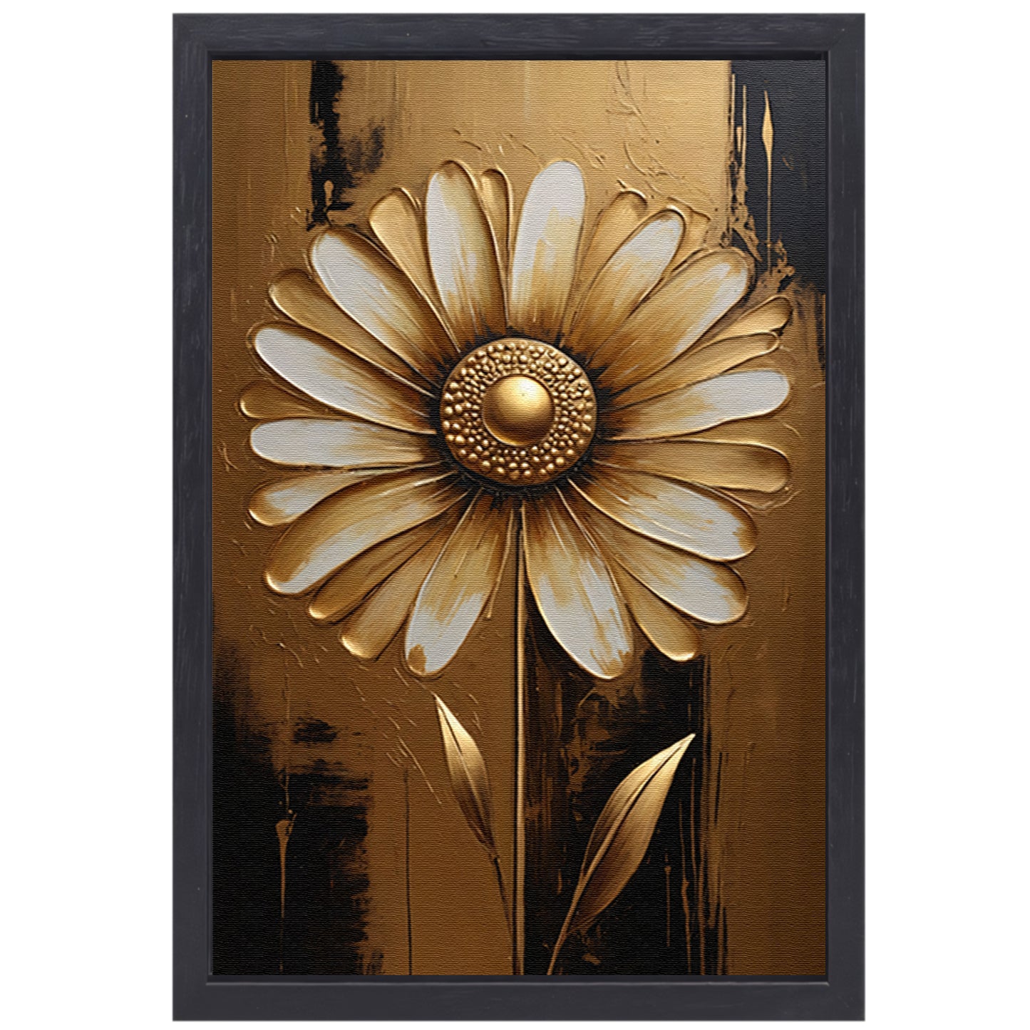 Abstracte Gouden Bloem op Sepia Achtergrond canvas met baklijst