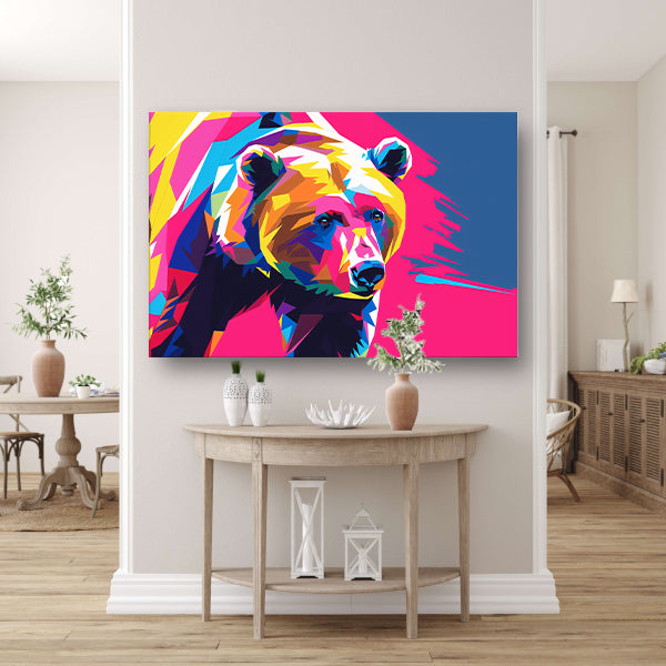 Kleurrijke abstracte geometrische beer canvas