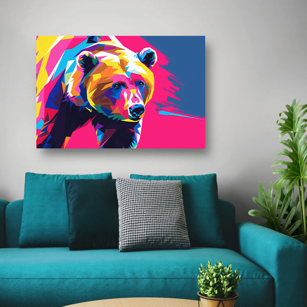 Kleurrijke abstracte geometrische beer canvas