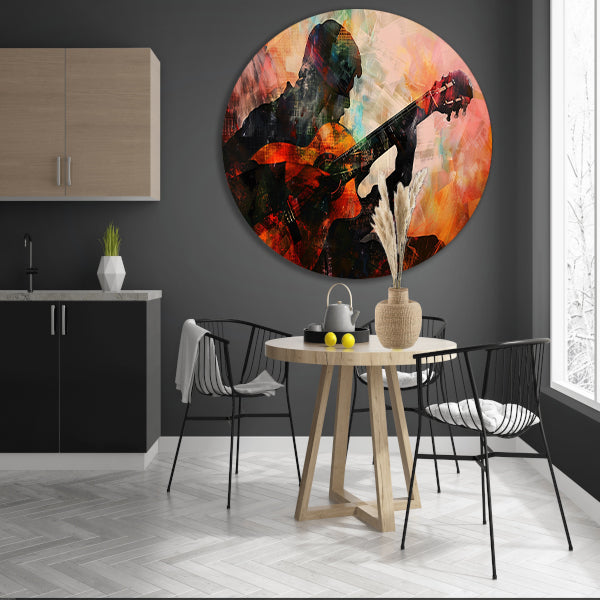 Abstracte silhouet van gitarist in kleuren forex muurcirkel