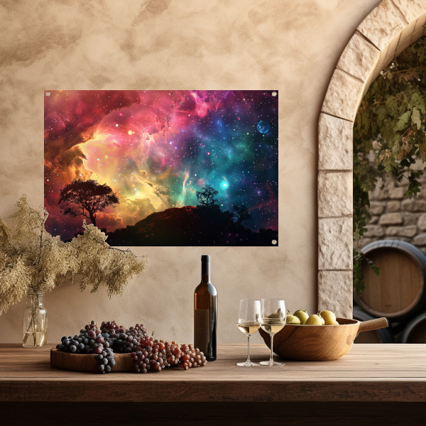 Silhouetboom tegen sterrenhemel tuinposter
