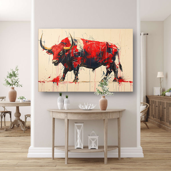 Abstract rode stier canvas