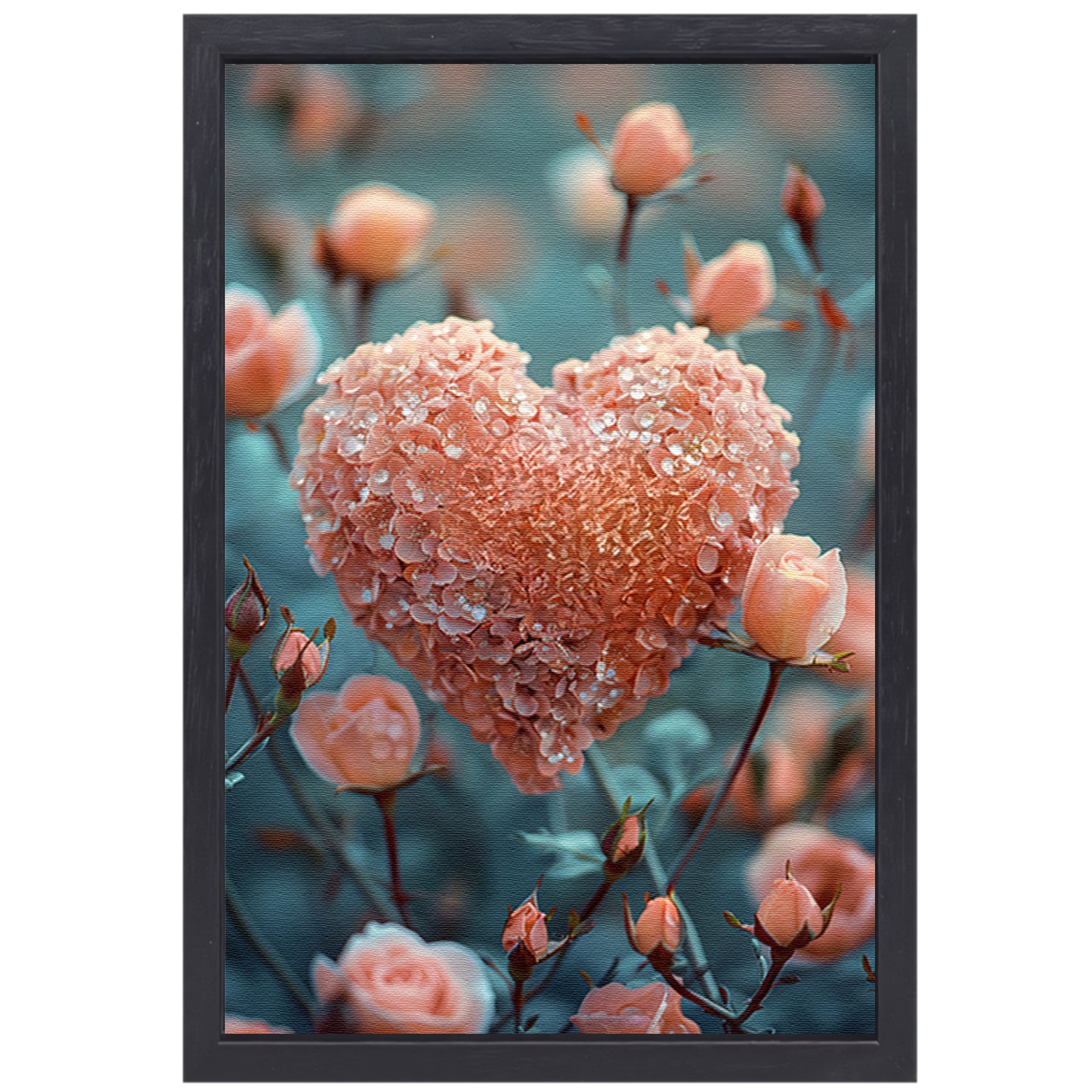 Hart van Rozen in Dauw canvas met baklijst