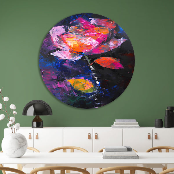 Abstract schilderij van kleurrijke roos aluminium muurcirkel