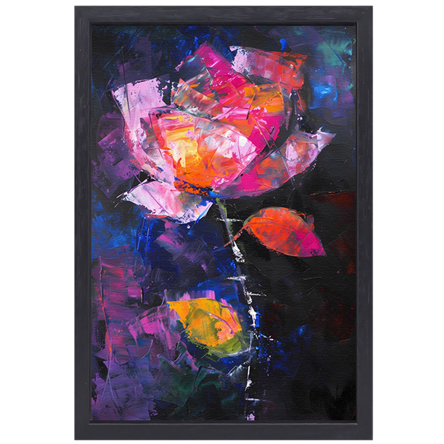 Abstract schilderij van kleurrijke roos canvas met baklijst