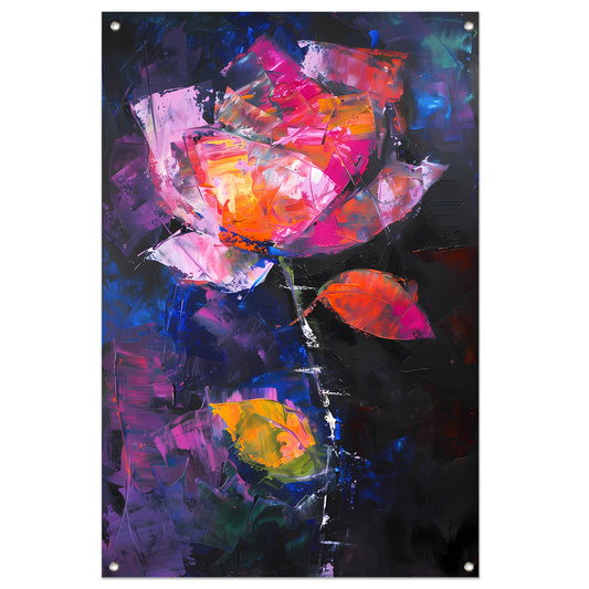Abstract schilderij van kleurrijke roos tuinposter