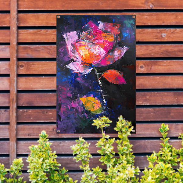 Abstract schilderij van kleurrijke roos tuinposter