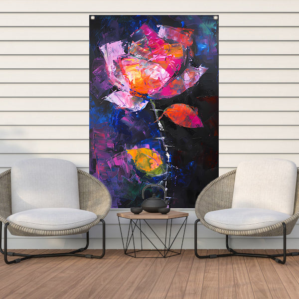 Abstract schilderij van kleurrijke roos tuinposter