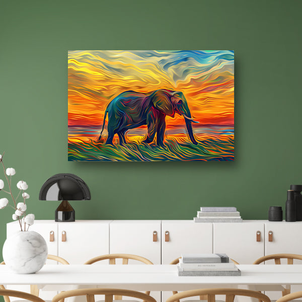 Abstracte olifant met zonsondergang canvas