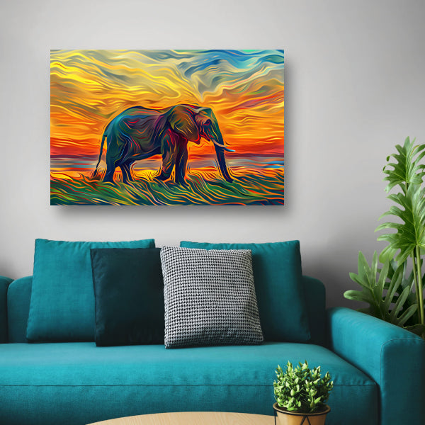 Abstracte olifant met zonsondergang canvas