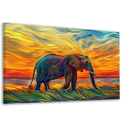 Abstracte olifant met zonsondergang canvas