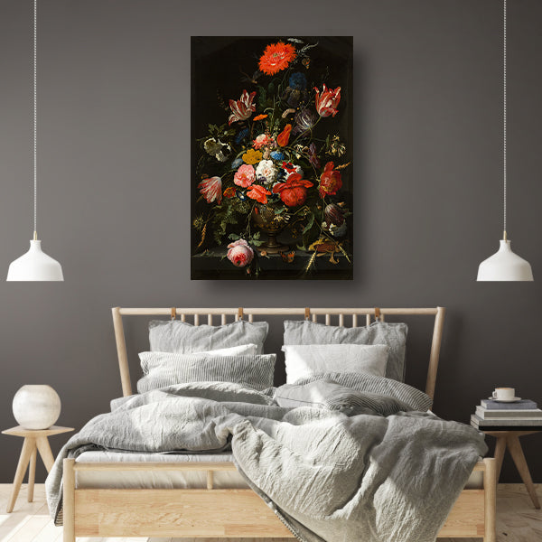 Bloemen in een metalen vaas - Abraham Mignon poster