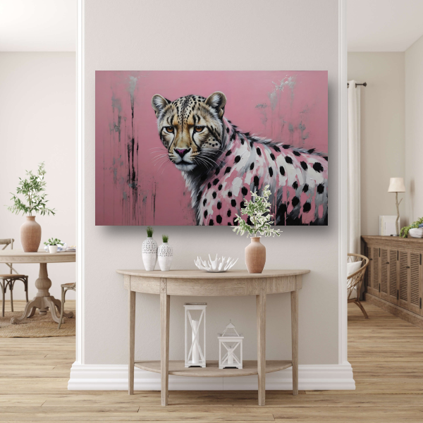 Intens Roze Luipaard in Moderne Kunst poster
