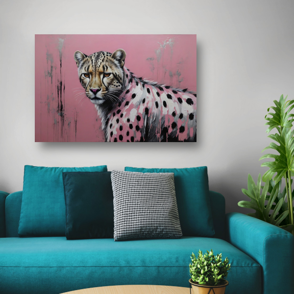 Intens Roze Luipaard in Moderne Kunst poster