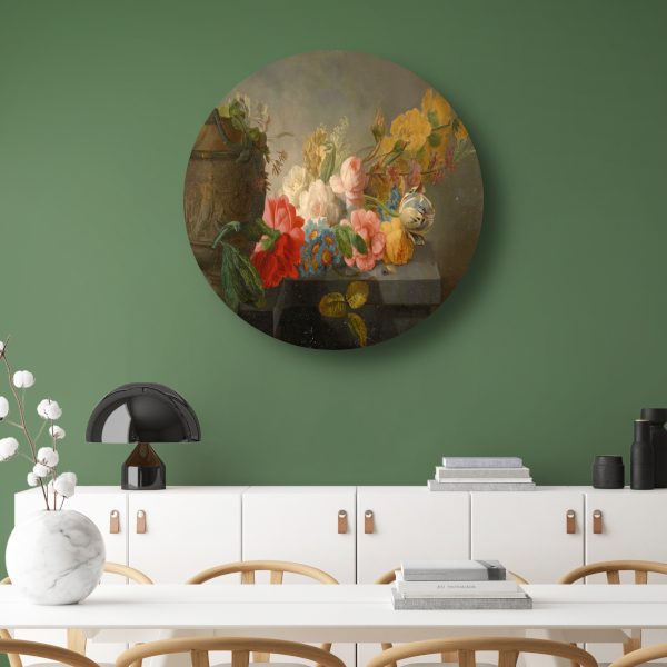Boeket bloemen op een richel - Pieter Faes aluminium muurcirkel