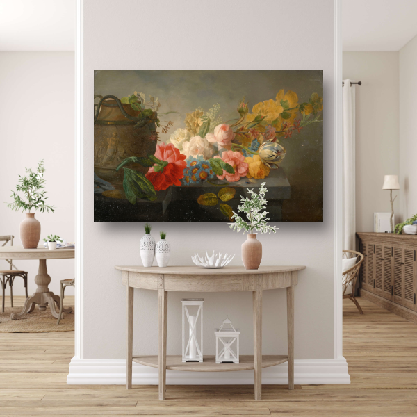 Boeket bloemen op een richel - Pieter Faes poster