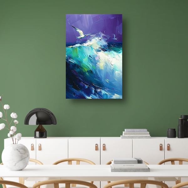 Abstracte vogel met kleurrijke golven poster