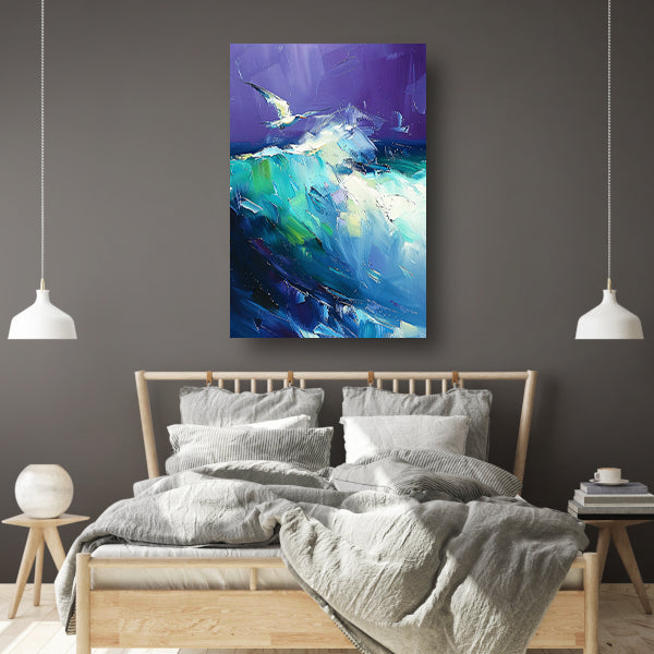 Abstracte vogel met kleurrijke golven poster