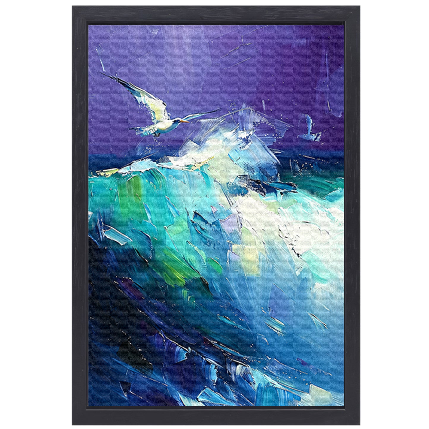 Abstracte vogel met kleurrijke golven canvas met baklijst