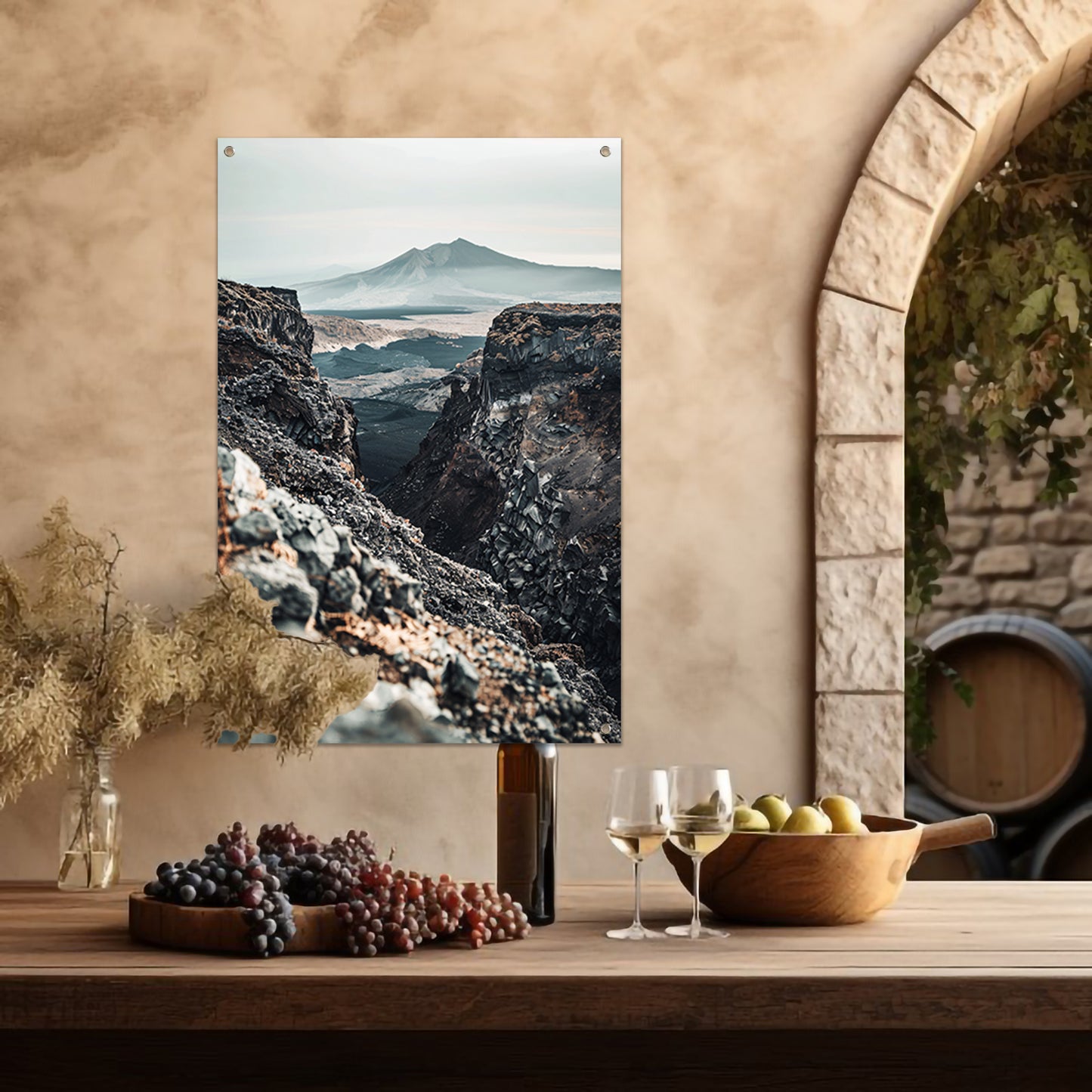 Monochroom Vulkanisch Berglandschap tuinposter