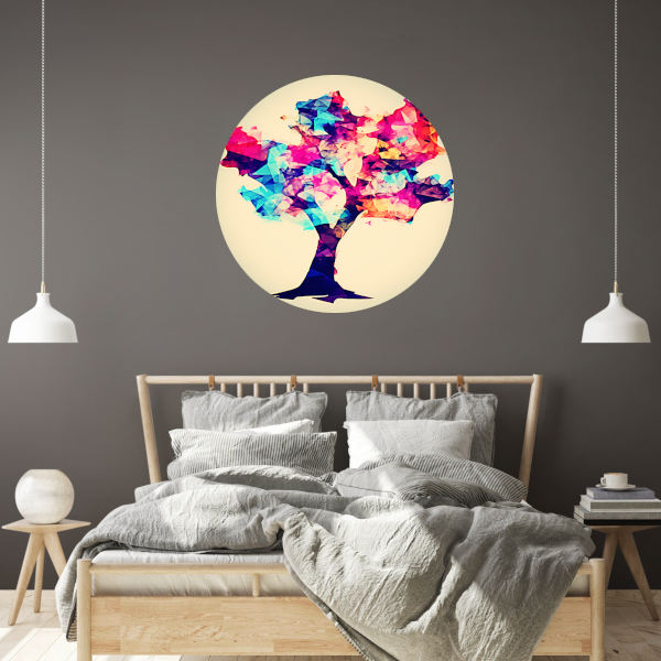 Abstracte Boom met Kleurrijke Bladeren aluminium muurcirkel