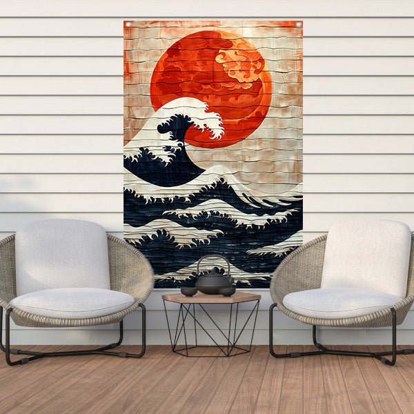 Houten Interpretatie van de Grote Golf tuinposter