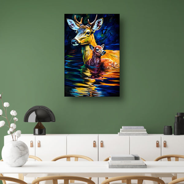Moederhert en fawn in ochtendgloren canvas